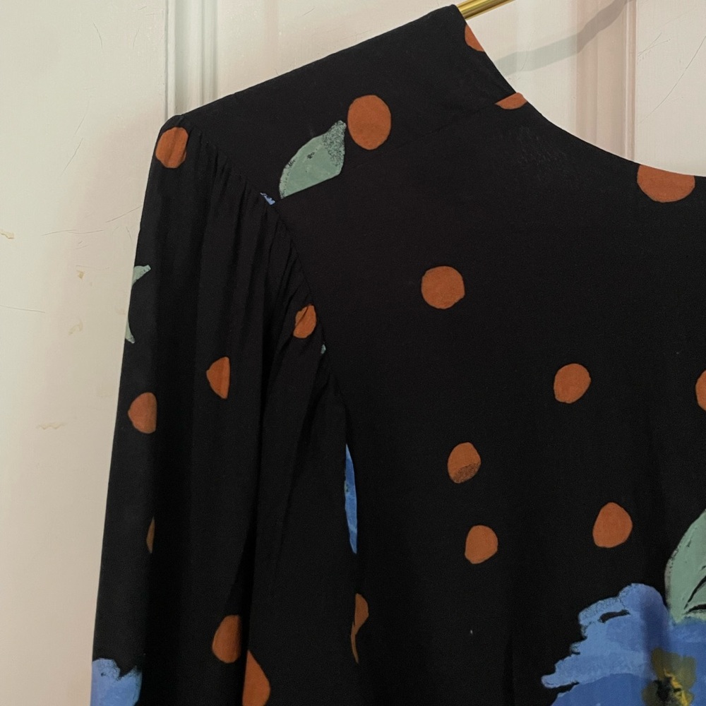 FREE PEOPLE Date Night Mini Black Floral Polka Dot Moonlight Dress. Size Small - Picture 12 of 13